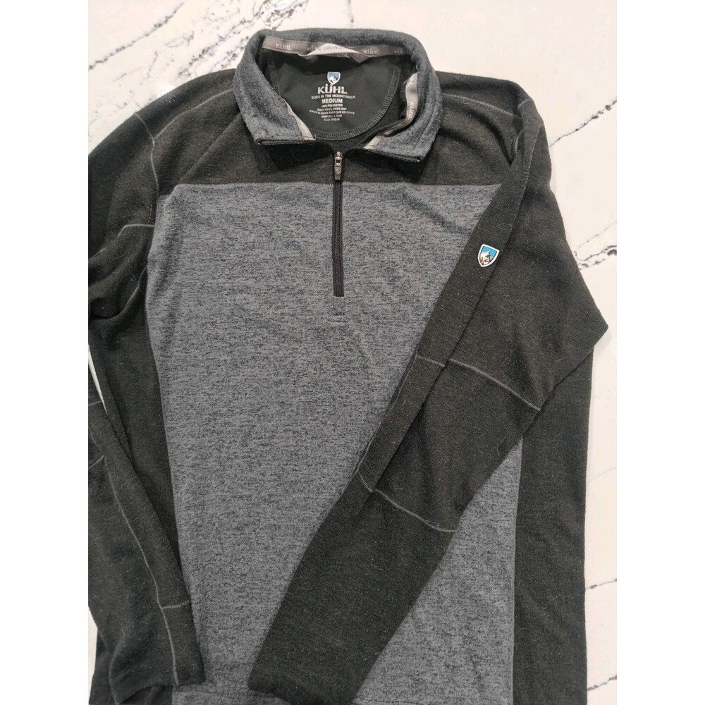 Kuhl Sweater Men Medium Black Revel Quarter Zip Fleece Pullover Long Sleeve Logo